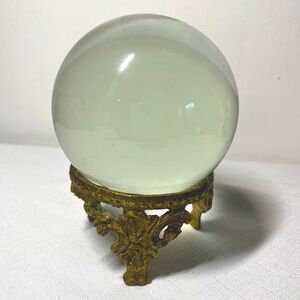 Vintage Crystal Ball on Intricate Gold Metal Stand. Large. Decor. Unique!